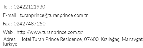 Club Hotel Turan Prince World Hotel telefon numaralar, faks, e-mail, posta adresi ve iletiim bilgileri